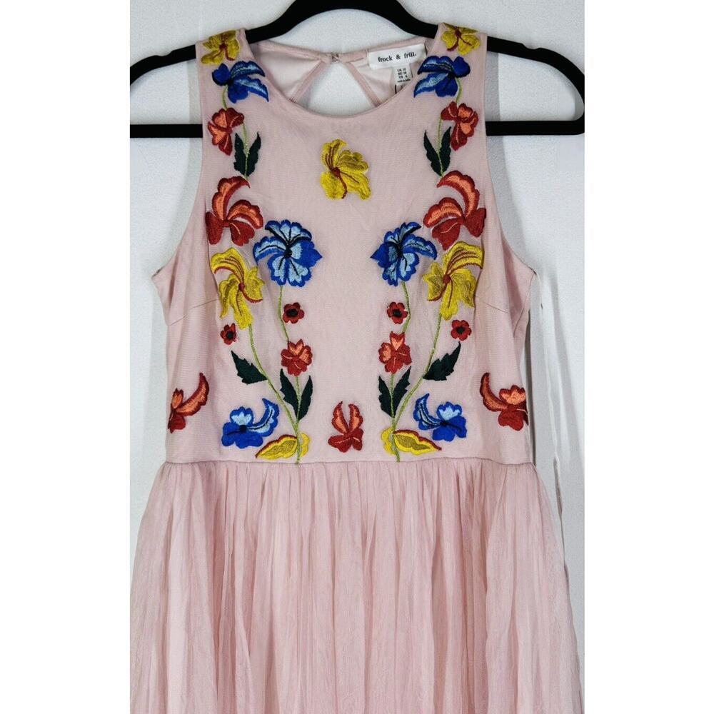 Frock & Frill ModCloth Pink Embellished Embroidered Floral Tulle Maxi Dress 6 - Picture 3 of 7
